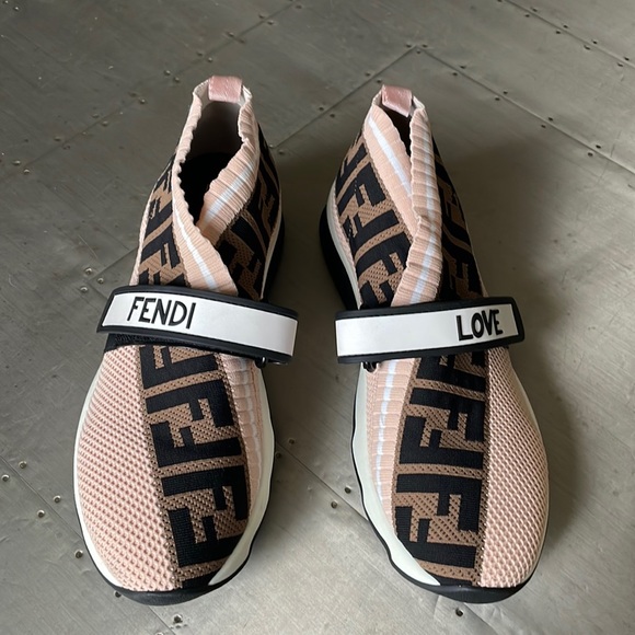 Fendi Shoes - Fendi authentic knit sock pink brown logo sneaker trainer flats sz 38.5